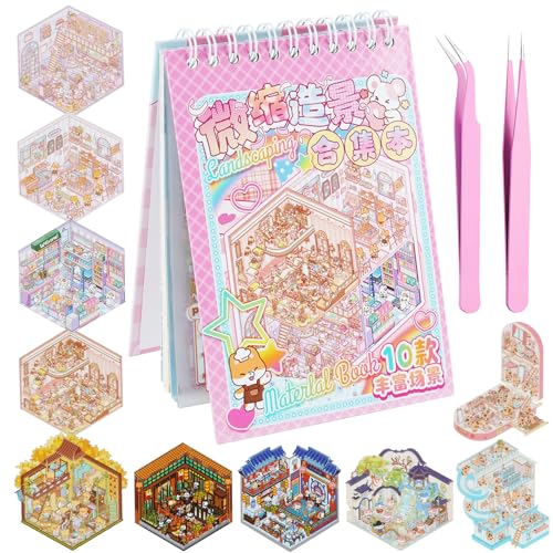 Leikedun Stickers Scene Autocollant 3D avec 10 Scènes Miniatures, Autocollants de Scène - Livre Stickers Adultes et Enfants avec 2 Pinces, Carnet de Scénarios, Décoration Intérieure