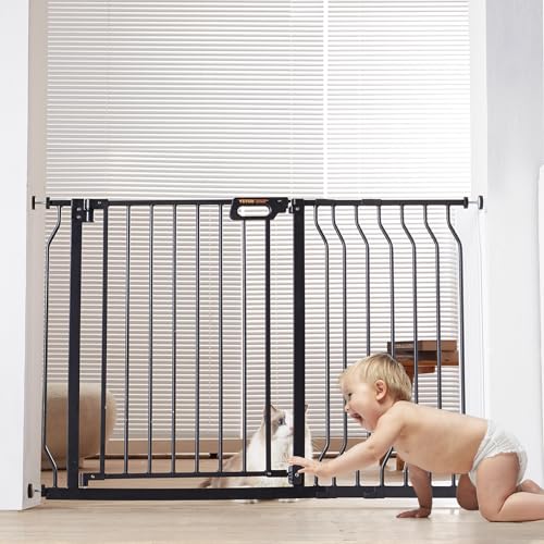 Image of VEVOR 29.5-46.4" Extra Wide Safety Gate for Stairs, Auto Close Dog Gate for The House, Easy Install Pressure Mounted Pet Gates for Doorways, Easy Walk Thru Wide Safety Gate for Dog, Black