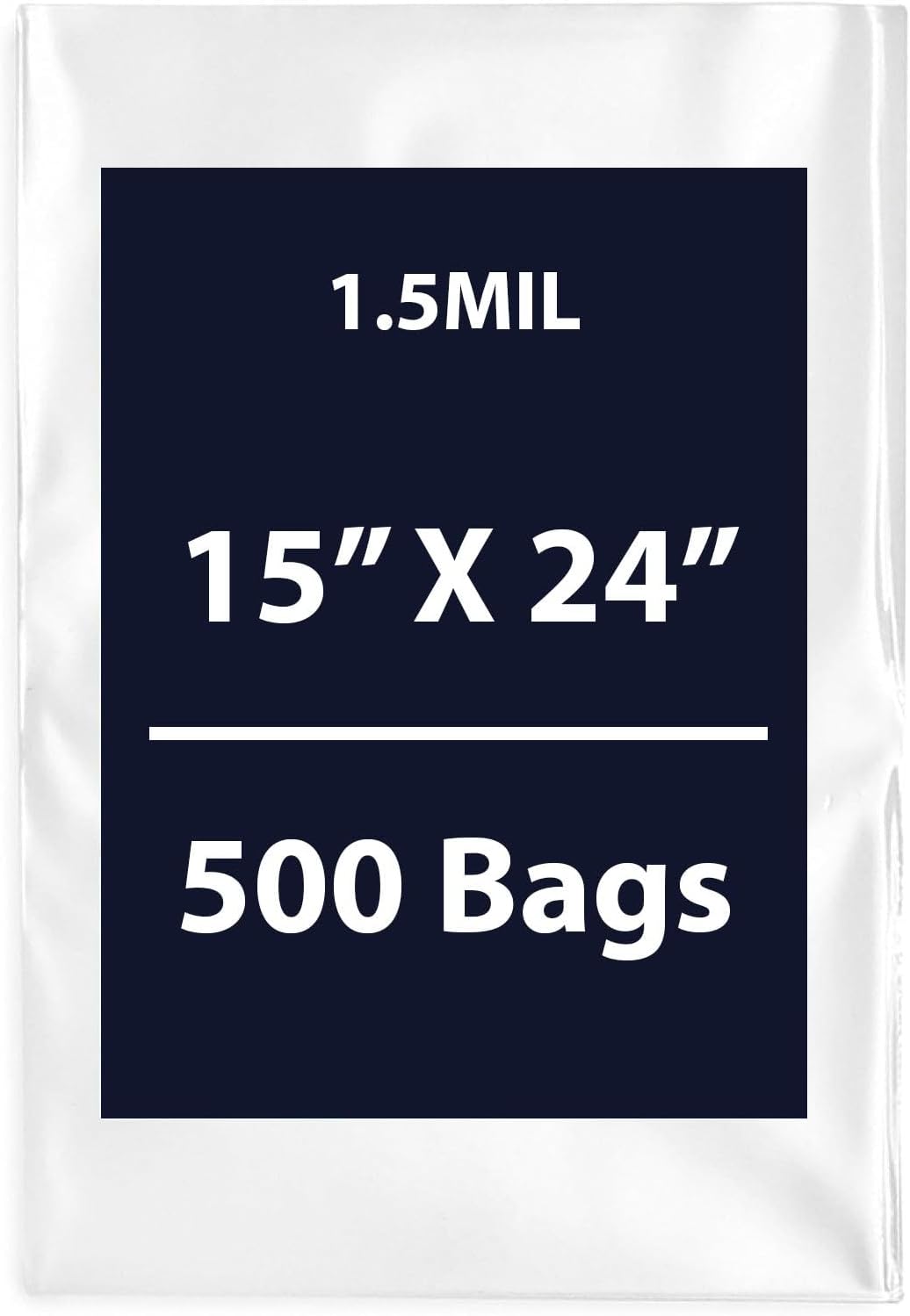 Clear Flat Poly Bags, 1.5Mil 15" X 24" & 500 Bags | Low-Density Polyethylene (LDPE), Flat Open Top Plastic Packaging Packing | Flexible and Durable Plastic Bag