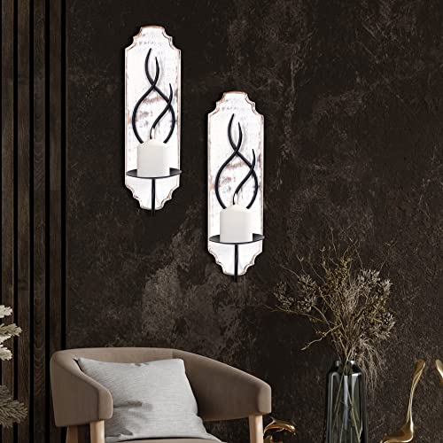 Nautical Sconces Wall Decor - Set Of 2 Rustic Coastal Farmhouse Candle Holders For Decoration, Distressed Ocean Theme Wall-Mount Candleholders For Bedroom Or Bathroom Décor Disstres White And Black #TOP1
