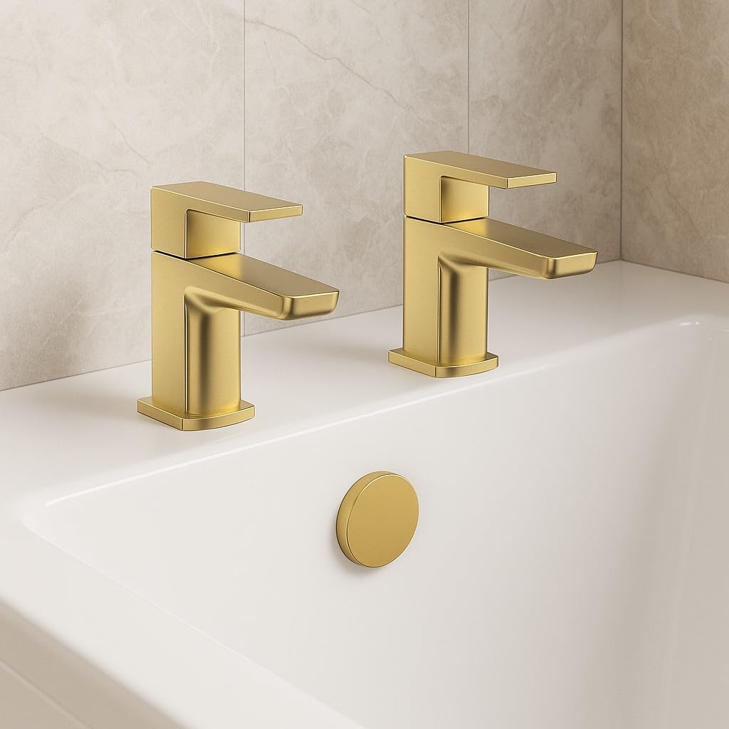 Mura Brushed Brass Bath Pillar Taps (Pair) Hot and Cold | Brushed Brass Finish | Hot and Cold | Bath Taps | Lever Handle Design |