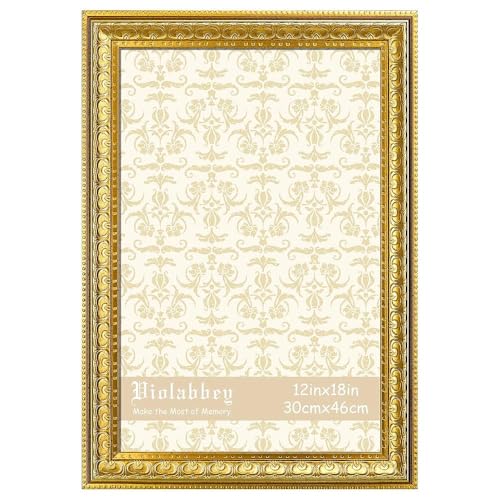 Image of VIOLABBEY 12x18 Picture Frame Gold, Vintage Photo Frame for Wall or Tabletop Display, Classic Design for Office Home Decor, Fits 12x18 Pictures