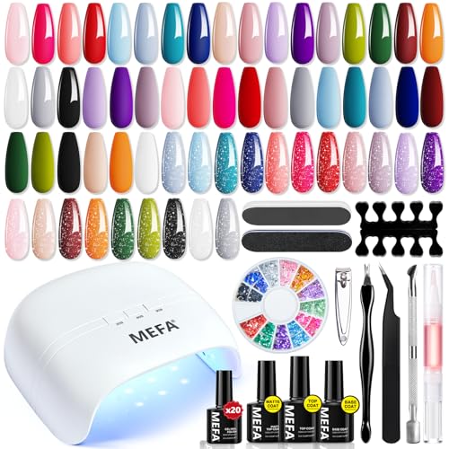MEFA 34 Pcs Gel Nail Polish Kit with U V Light 48W, 20 Colors All...