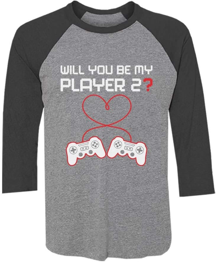 Tstars Video Gamer Valentines Day Shirt Be My Player 2 3/4 Sleeve Baseball Jersey Shirt