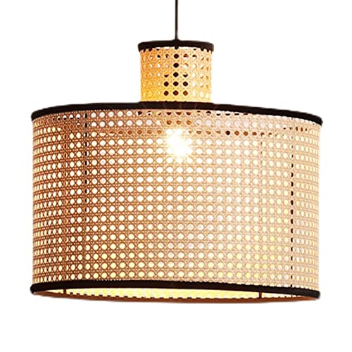 RCIDOS Candelabros Caña Tejido Abierto Natural Luces Colgantes Cilíndricas Doble Capa Lámpara Colgante Tejida Mano Side Glow Luz Techo Ratán Ajustable Altura para Sala Reuniones Junto Cama Dormitorio