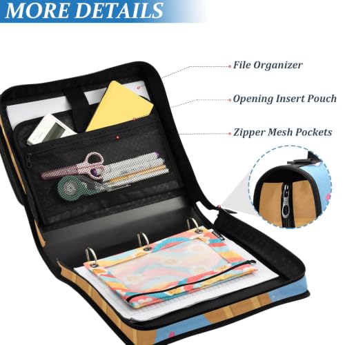 Image of Custom 3 Ring Zipper Binder Blue Ice Cream Drip Personalized Name 1.5 Inch Binders Large Capacity Multi Pockets for School Office Supplies