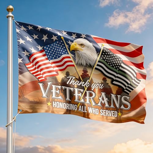 FLAGWIX Thank You Veterans Army Flag, 3 x 5 ft Polyester Grommet Flag