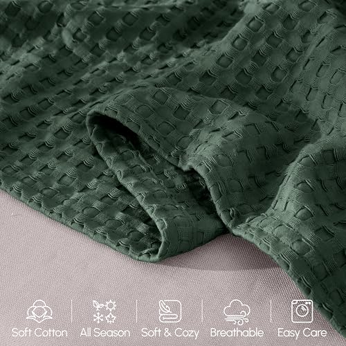 Image of Elegant Comfort Premium 100% Cotton Waffle Blanket - Lightweight Breathable Waffle Weave Bed Blanket - Soft and Warm All Season Blanket for Couch, Sofa and Bed, TwinXL Size 68x90 Inches, Hunter Green