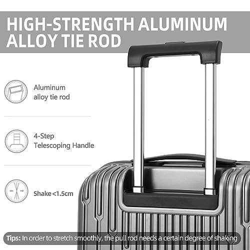 Image of Kaleenie 20 Inch Suitcase Hand Luggage with Front Pocket for 15.6 inch Laptop, 35 * 23 * 55cm, 43L, TSA Lock & YKK Zippers with HINOMOTO 360 Wheels, Gray