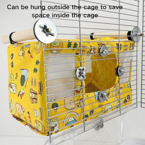Image of Large Spring Summer Breathable Bird Nest House, Bird Bed for Cage, Parrot Nest Snuggle Shed Hut for Four Seasons, Easy to Install for Quaker Lovebirds (Medium,Yellow)