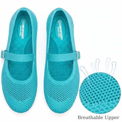 Image of Frank Mully Women's Mary Jane Flats Comfortable Dressy Ballet Flats Casual Round Toe Slip On Washable Knitted Fabric Office Work Woman Shoes