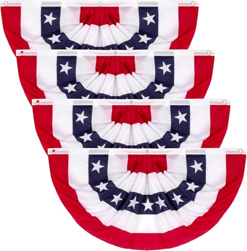 American Bunting Flags for Outside 4th of July Flags Outdoor American Pleated Fan Flag 1.5x3 FT Patriotic Decor Bunting Banner Fourth of July Yard Decorations Red White and Blue Decor for Outside (4 Pack)