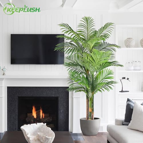 Image of 6ft Tall Triple Golden Cane Palm Artificial Tree Large Tropical Palm Tree UV Resistant Fake Plant in Pot for Indoor Outdoor Big House Living Room Outside Patio Office Home Decor 1Pack