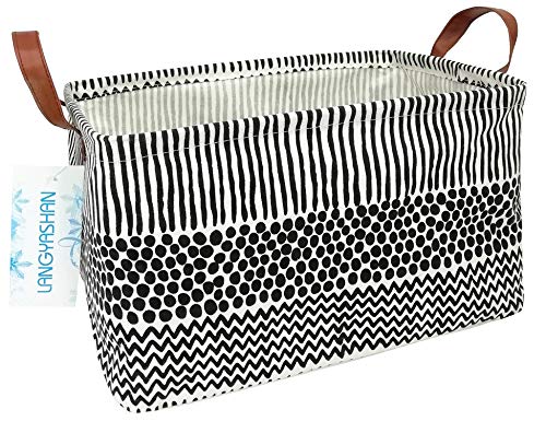 Image of Rectangular Storage Basket Collapse Canvas Fabric Cartoon Storage Bin with Handles for Organizing Home /Kitchen /Kids Toy /Office /Closet /Shelf Baskets (Rec Black line)