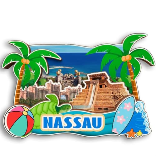 Imán de nevera tridimensional de madera Nassau Bahamas miniatura 1