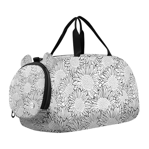Sunflower Flowers Flowers White Kids Travel Duffel Bag for Boys Girls Overnight Weekend Tote Bag with Shoes Compartment for Sleepover Trip Beach