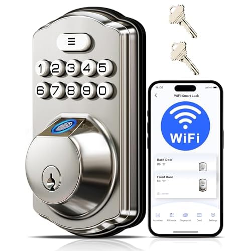 Veise VE012W Built-in WiFi Fingerprint Smart Lock, App Remote Control, No Hub Needed, Keyless Entry, Front Door Smart Deadbolt, Digital Keypad, Auto Lock, IP55 Waterproof, BHMA Grade 3, Sati