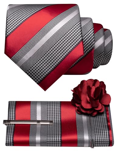 Image of JEMYGINS Mens Striped Tie and Lapel Pin Necktie Pocket Square and Tie Clip Sets for Business Casual 4PCS