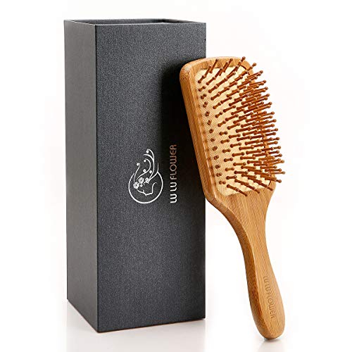 Bamboo Hair Brush with Bamboo Bristles, Hairbrush for All Hair Types, Scalp Massage, Improve Hair Growth and Health, Prevent Loss, Anti Static, Bamboo Large Paddle Brush, Giftbox Included