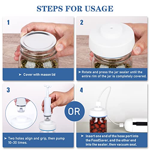 Image of Mason Jar Vacuum Sealer Kit with Accessory Hose for Wide and Regular Mouth Jars, Manual Portable Vacuum Pump and Lid Opener