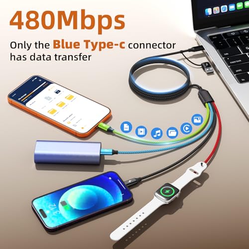 Image of Dual USB C Multi Charging Cable with iWatch Charger, 2 Pack 5FT Travel