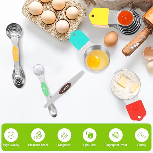 Magnetic Measuring Cups and Spoons Set | 16-Piece Stainless Steel Baking Essentials (8 Cups +7 Spoons + 1 Leveler) with Space-Saving Design | Cookware Gift Idea - Image 4