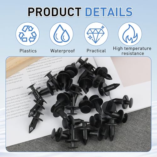 Clips de plástico Remache de 8mm, 30 Piezas Clips de Fijación para Coche, Clip de Retención Tipo Empuje, Rivet Trim Clamp para Coche, Auto - imagen 3