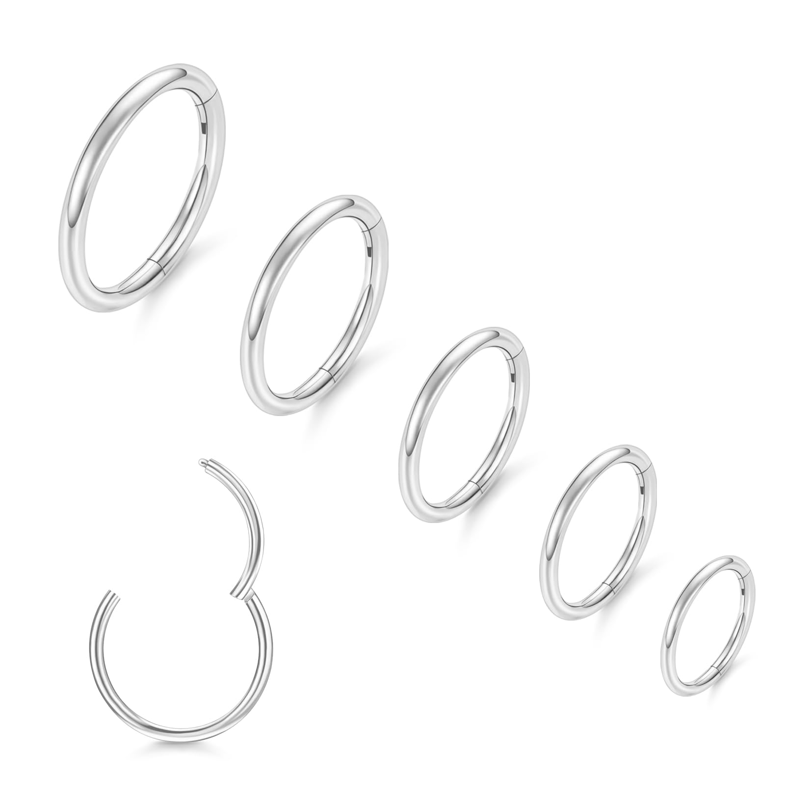 Defrsk 5Pcs 18G Nose Ring Hoop for Women Nose Rings for Women Men Surgical Stainless Steel Helix Tragus Lip Septum Ring Cartilage Earring Hoop Piercing Jewelry 6-10MM Silver