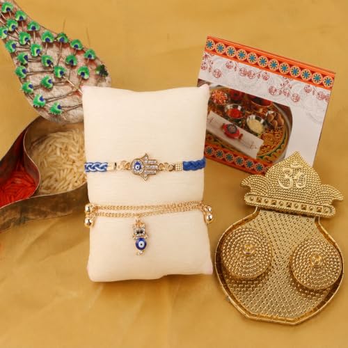 Image of Chocozone Evil Eye Rakhi for Brother & Bhabhi Rakhi Lumba Set for Bhai Bhabhi Rakhi Gifts for Bhai with Roli Chawal & Card Rakshabandhan Gifts for Brother
