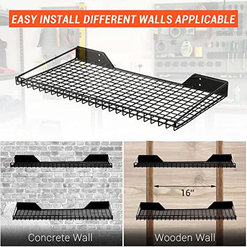 Wallmaster Heavy Duty Garage Wall Shelving 2 Pack 23.6"X11.8" Metal Wire Shelves Wall Mount Mesh Storage Rack For Garage, Office, Basement And Kithcen, Max Load 100 Lbs (Black) #TOP3
