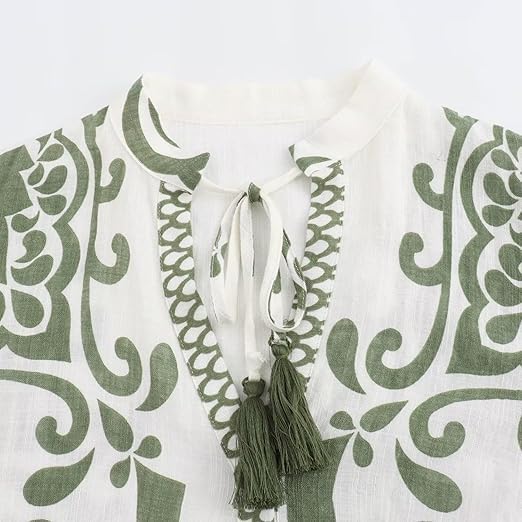 Womens Floral Printed Button Down Boho Mini Dress V Neck Long Sleeve A Line Casual Vacation Spring Dresses - Image 2