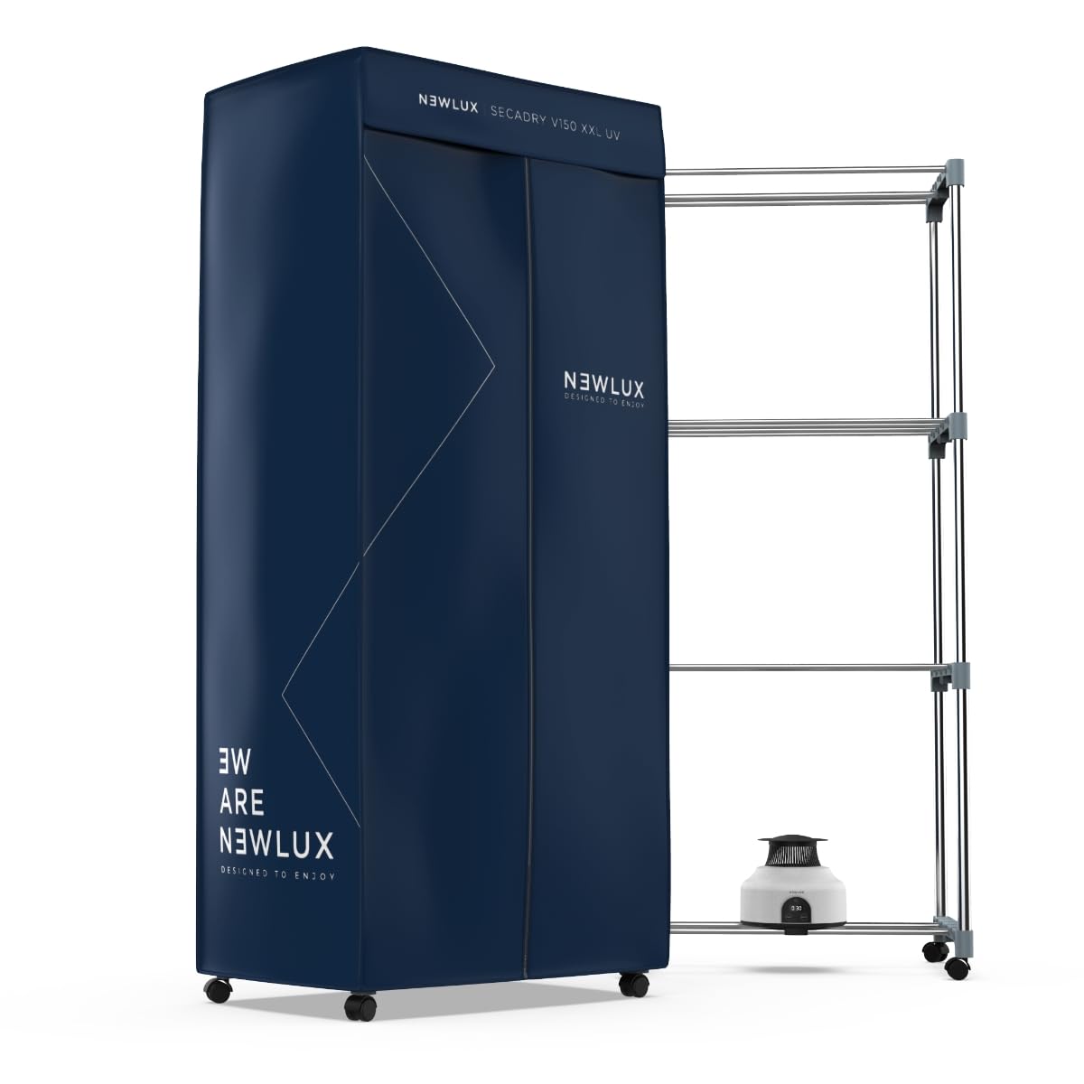 Newlux - Asciugatrice Elettrica Portatile Secadry (1200W) con Luce UV per Disinfettare. Capacità 15Kg, 180min, 4 Livelli. Asciugatrice a Ventilazione ideale come Armadio e Stendibiancheria, Blu