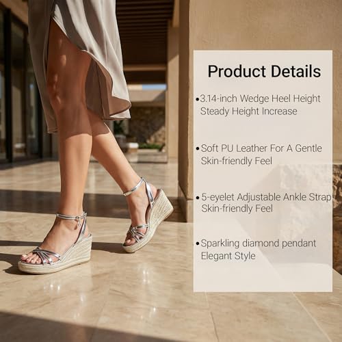 Image of Dressy Open Toe Sandals Platform Wedge Sandals with Cushioned Insole and Ankle Strap Buckle,Strappy Espadrille Wedge Sandals for Women Comfortable Summer