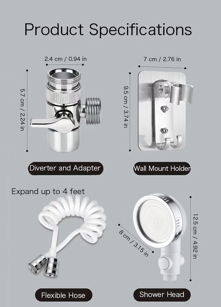 Handbrause Aufsatz Für Wasserhahn – Flexibler Schlauch, ABS, Silber