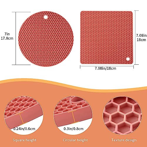 Image of 4 Pack Trivets for Hot Dishes, Silicone Pot Holders Hot Pads for Kitchen, Silicone Trivets for Hot Pots and Pans, Hot Plates to Protect Table Quartz Countertops Heat Resistance to 450F, Nordic Orange