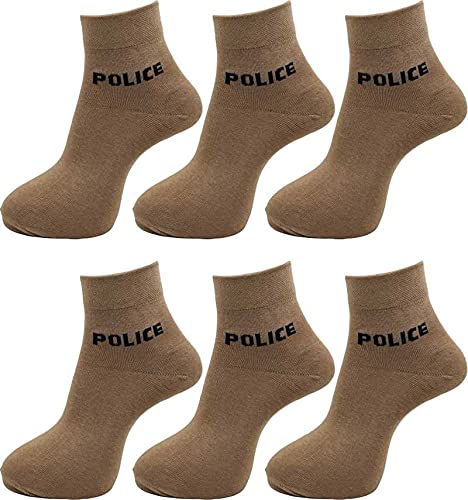MJE Men's Women's Khaki Cotton Police Socks Mid Calf Length Free Size Pack of 6 Pair