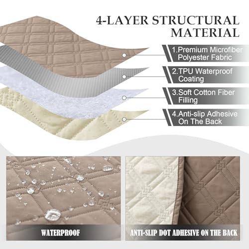 Image of Genina L Shape Couch Cover, Sectional Couch Chaise Covers, Waterproof Washable Sofa Covers for Left L Shape Chaise Lounge, Anti-Slip Sofa Slipcovers for Dogs Cats Pet Friendly(Taupe)