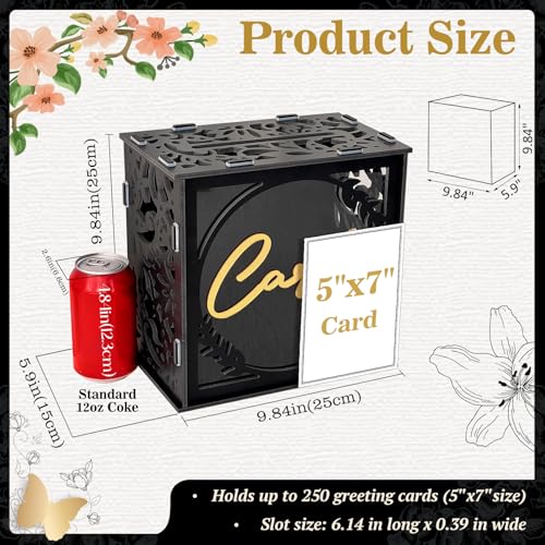 Image of OurWarm Black Wedding Card Box with Acrylic Window, PVC Gift Card Box for Wedding Decorations Reception, Envelope Money Gift Boxes for Party Graduation Birthday Baby Shower Anniversary Bridal Decor