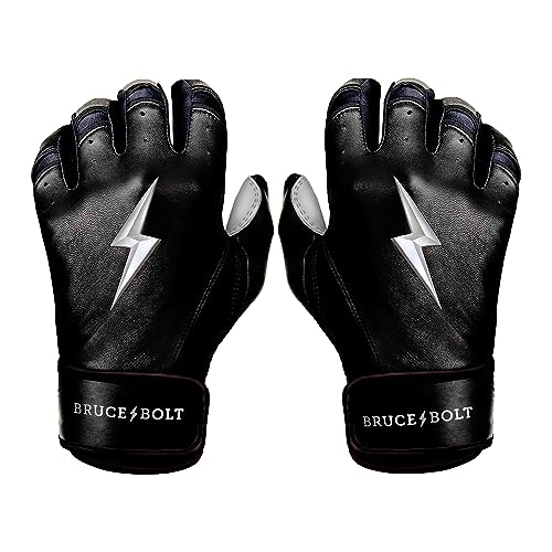 BRUCE BOLT Chrome Series Short Cuff Black Batting Glove - Black Youth Medium