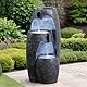 Teamson Home Garten Outdoor Brunnen Moderner 3-stufiger Kaskaden-Urnenbrunnen mit LED-Lichtern, Einstellbarer Fluss, schwarzes Steinoptik-Finish