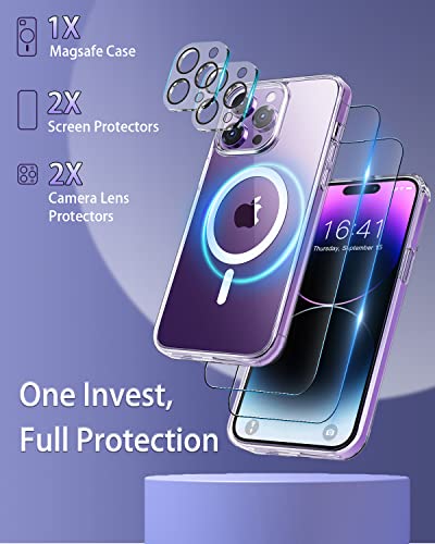 Botoer Magnetic Case Designed For Iphone 14 Pro Case,[Compatible With Magsafe][2 Pcs Glass Screen Protector+Camera Lens Protector][Shockproof Slim Thin Phone Case Cover] 6.1 Inch,Crystal Clear #TOP1