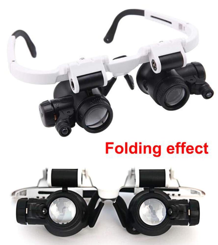 Desconocido Magnifier 3 Lens 8X 15X 23X Bracket Headband Magnifier Loupe Glasses with 2 LED Lights Eye Magnification Goggles Magnifying Tool A