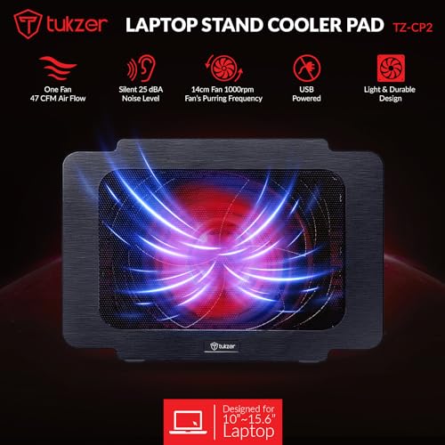 Tukzer Laptop Cooling Pad Stand Riser, Portable Slim Quiet USB Powered Gaming Cooler Chill Mat| 1-Red-LED Fan| USB Powered| 2-Viewing Angles... - Image 2