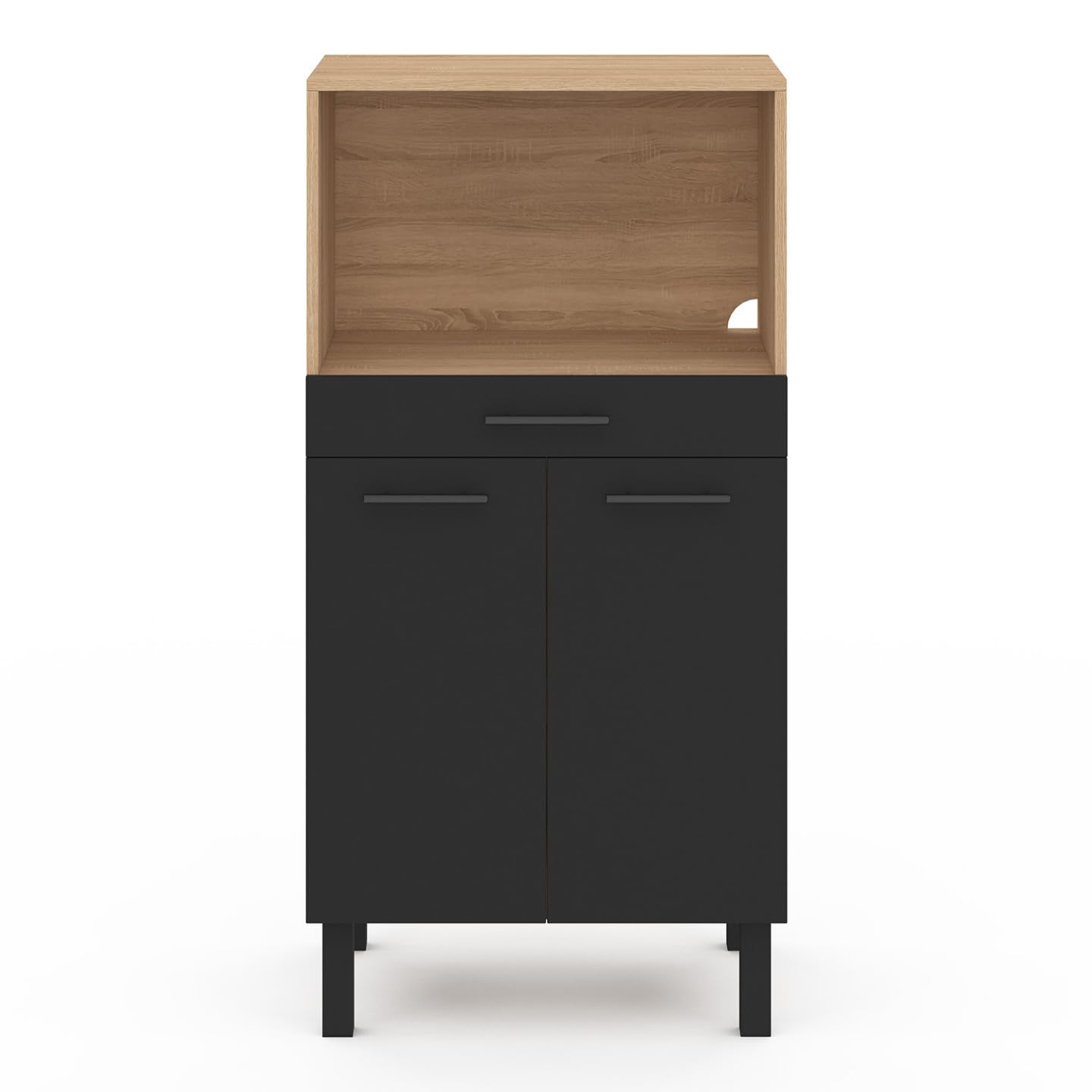 IDMarket - Buffet mi-Haut de Cuisine pour Micro-Onde 60 cm CINA 1 tiroir 2 Portes façon hêtre et Noir