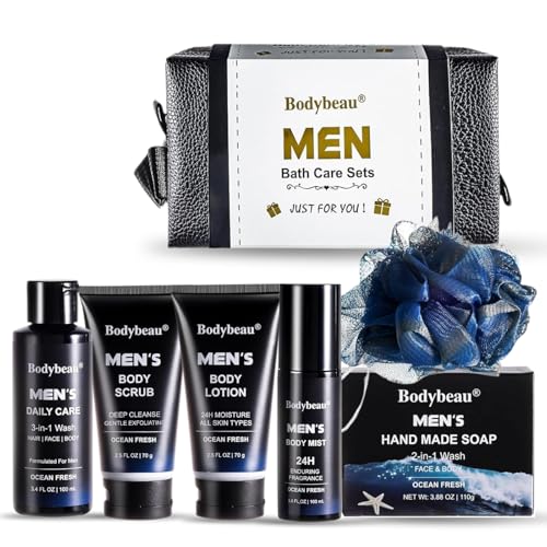 Men’s Bath and Body Gift Set, 7-Piece Ocean Fresh Spa Kit with 3-...