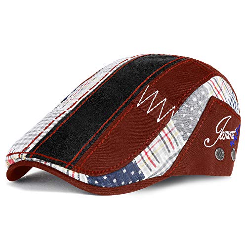 PORSYOND Men Flat Cap Newsboy Hat Beret Cabbie Ivy Cap Patchwork Adjustable Gatsby Newsboy Hat (Wine Red, M)