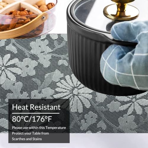 Image of YELONA Placemats for Dining Table - Heat Resistant, Non-Slip & Washable PVC Vinyl Table Mats - Set of 8, 45 x 30 cm (Grey & White)
