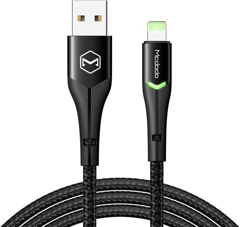 Anti Bending Cable, 2 LED Switching Cord Nylon Braided Sync Charge USB Data 6FT/1.8M Cable Compatible New Phone List Below (6FT/1.8M, Black)