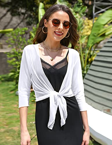 Image of Aiboria Womens 3 /4 Sleeve Shrug Sheer Mesh Bolero Tie Front Cropped Cardigan S-XXL
