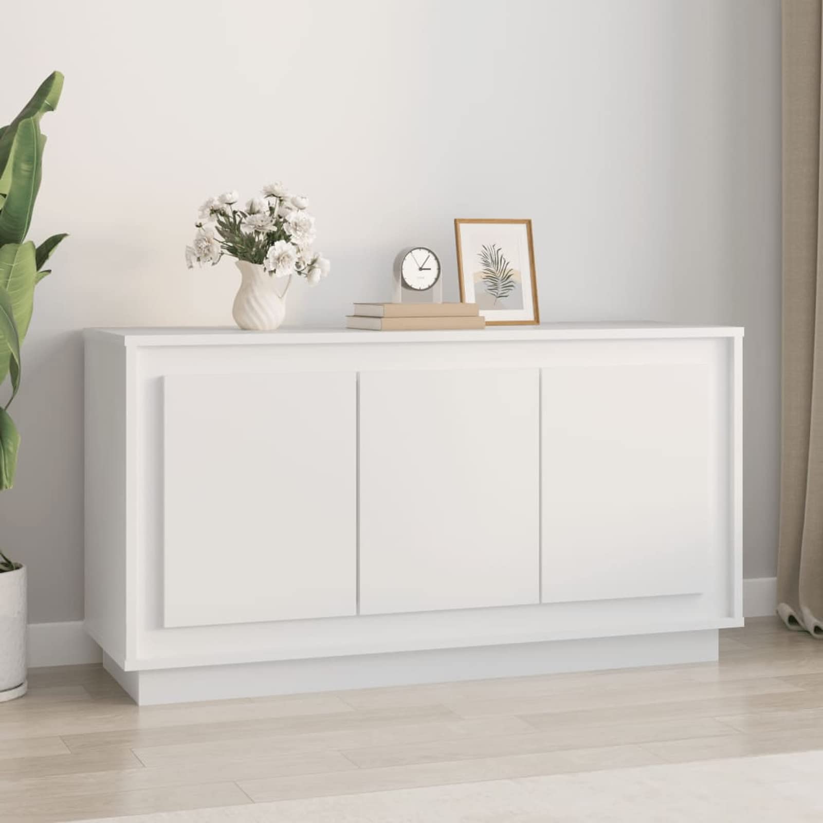 Homgoday Aparador Madera contrachapada Blanco 102x35x55 cm, Alacena de Cocina, Aparador Comedor, Mueble Auxiliar, Armario Cajones Cómoda Almacenamiento Buffet Salón Sala de Estar